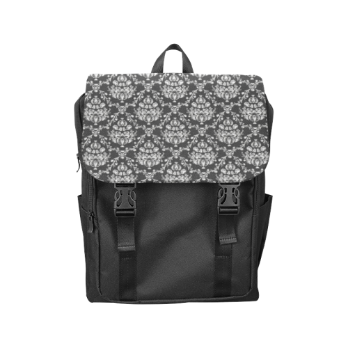 Black and Silver Damask Casual Shoulders Backpack (Model 1623)