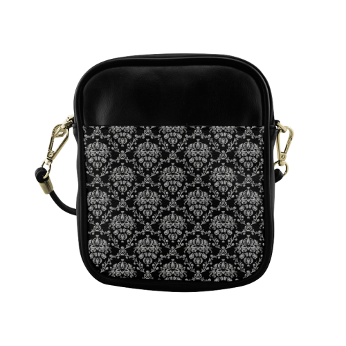 Black and Silver Damask Sling Bag (Model 1627)