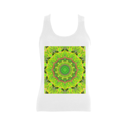 Golden Green Foliage Ferns Abstract Summer Days Women's Shoulder-Free Tank Top (Model T35)