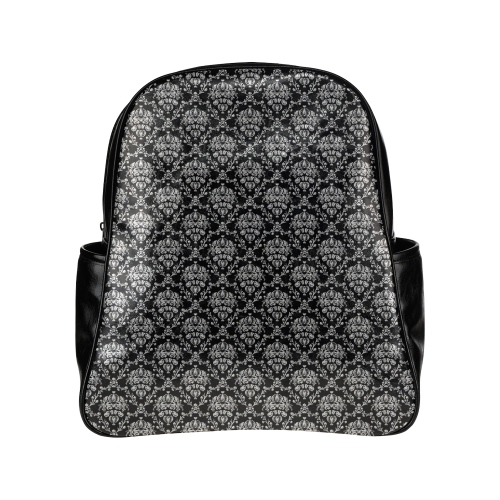 Black and Silver Damask Multi-Pockets Backpack (Model 1636)