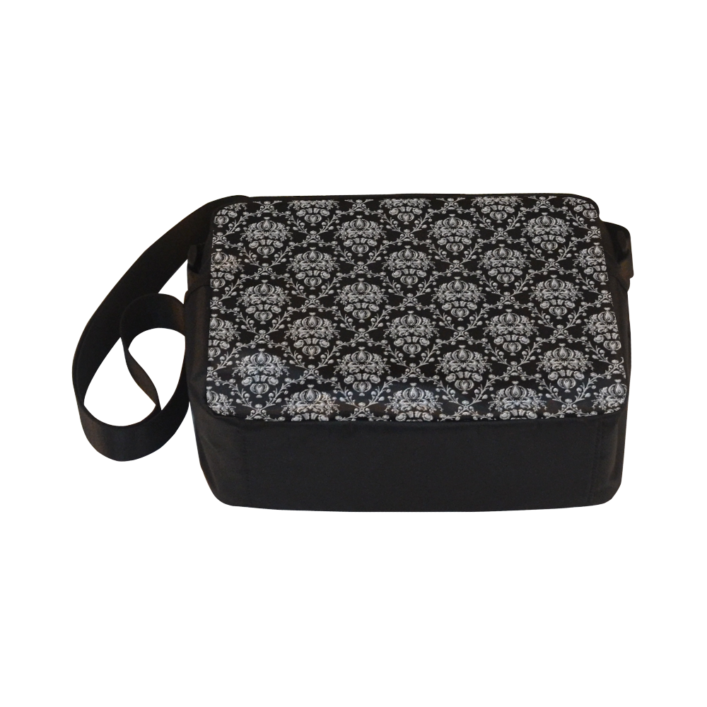 Black and Silver Damask Classic Cross-body Nylon Bags (Model 1632)