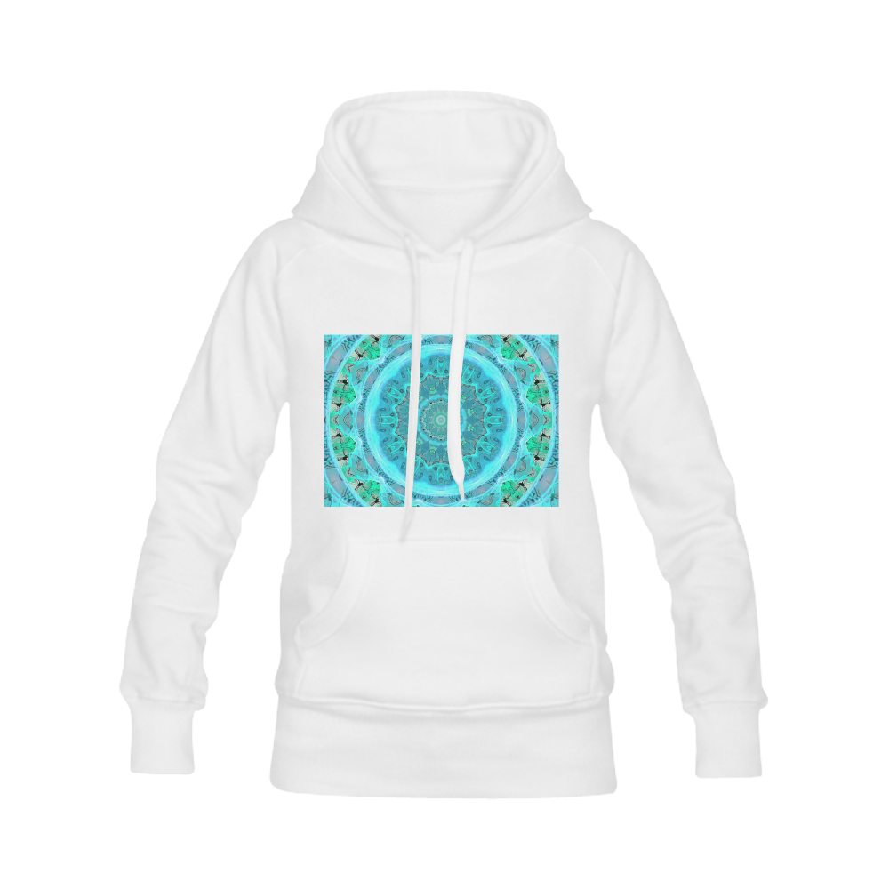 Teal Cyan Ocean Abstract Modern Lace Lattice Women's Classic Hoodies (Model H07)