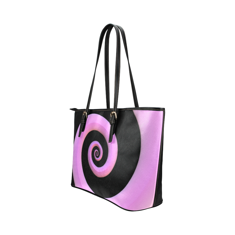 Pink/Black Spiral Leather Tote Bag/Large (Model 1651)