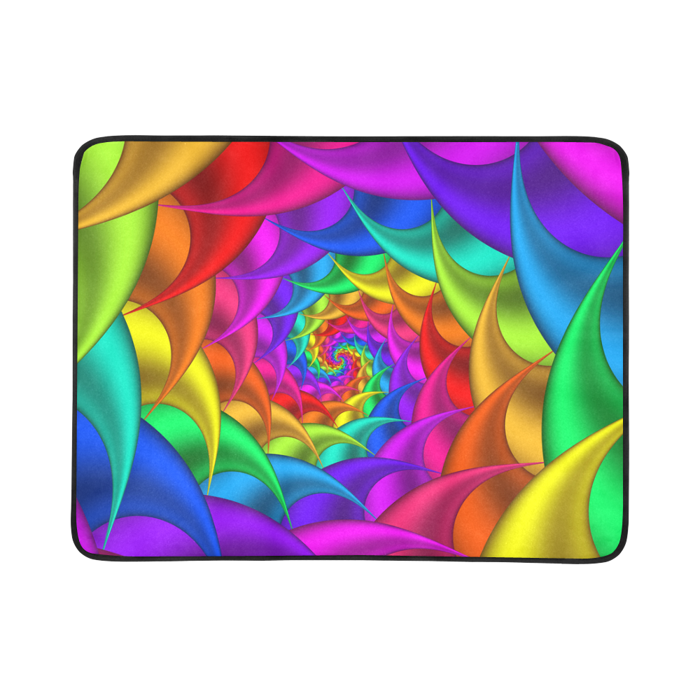 Psychedelic Rainbow Spiral Fractal Beach Mat 78"x 60"