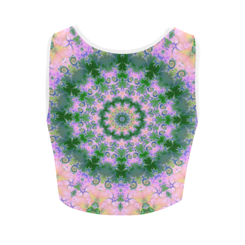 Rose Pink Green Explosion of Flowers Mandala Women's Crop Top (Model T42)