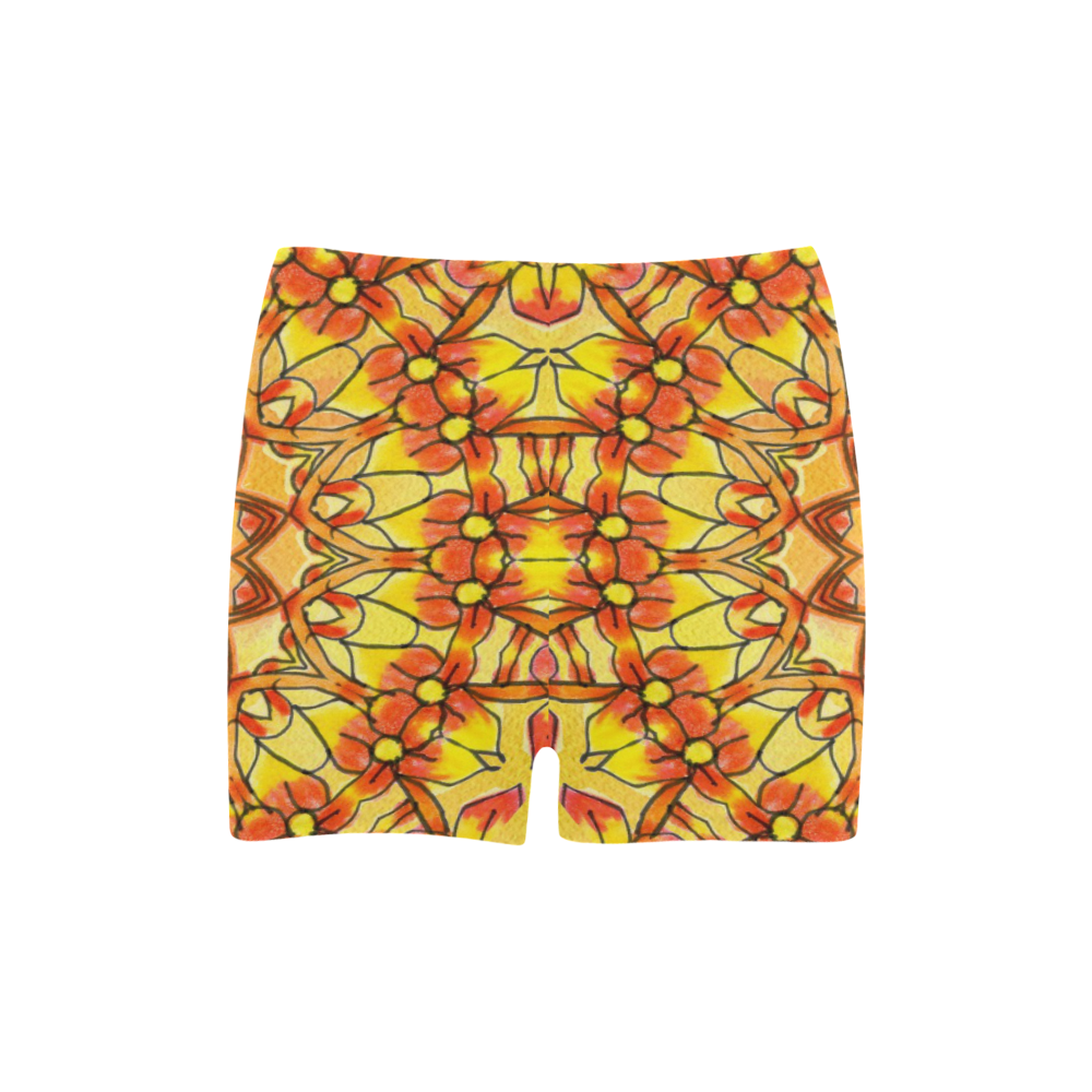 Orange Yellow Sunflower Mandala Red Zendoodle Briseis Skinny Shorts (Model L04)