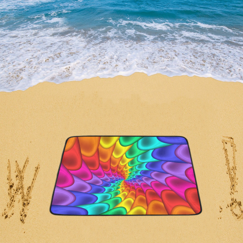 Psychedelic Rainbow Spiral Fractal Beach Mat 78"x 60"