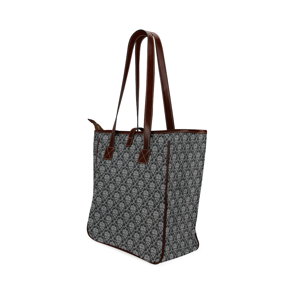Black and Silver Damask Classic Tote Bag (Model 1644)