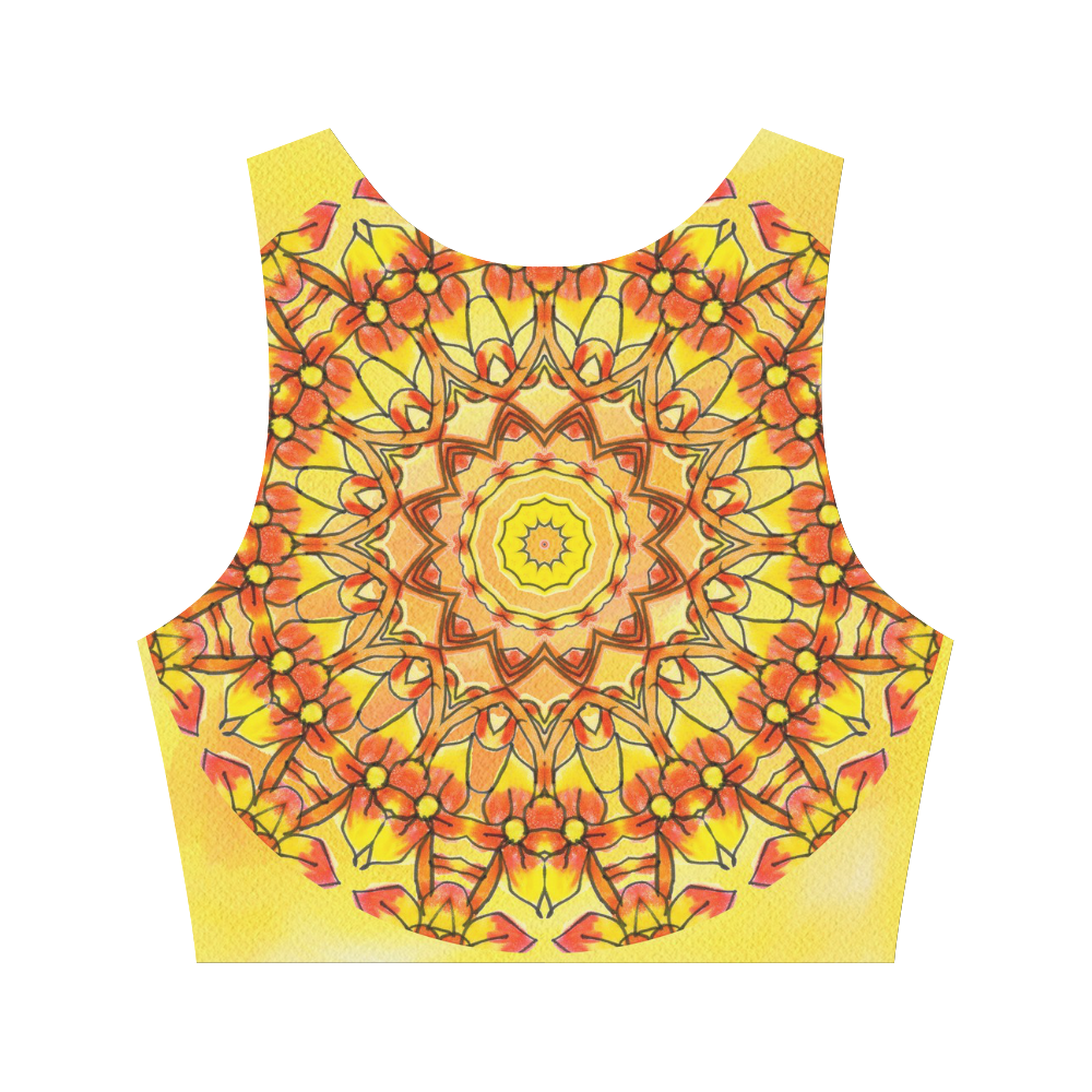 Orange Yellow Sunflower Mandala Red Zendoodle Women's Crop Top (Model T42)