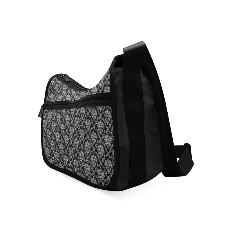 Black and Silver Damask Crossbody Bags (Model 1616)