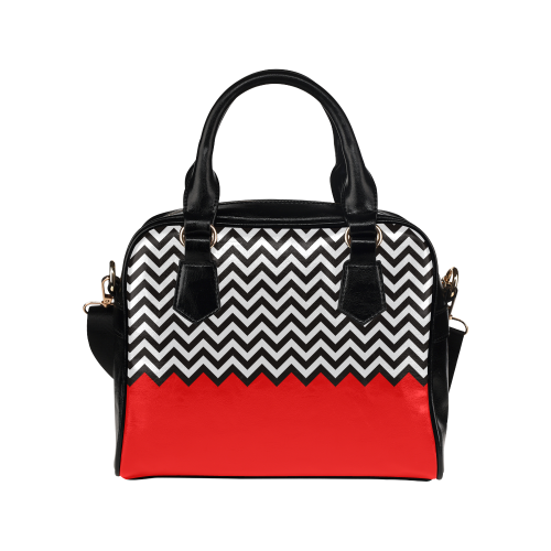 HIPSTER zigzag chevron pattern black & white Shoulder Handbag (Model 1634)