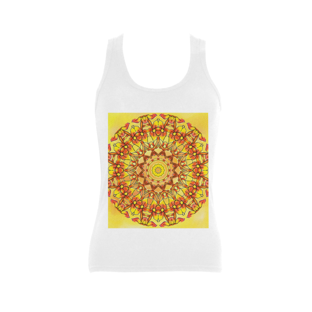 Orange Yellow Sunflower Mandala Red Zendoodle Women's Shoulder-Free Tank Top (Model T35)