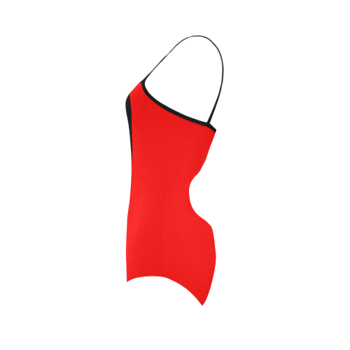 BLACK STRIPE + one color fire red Strap Swimsuit ( Model S05)