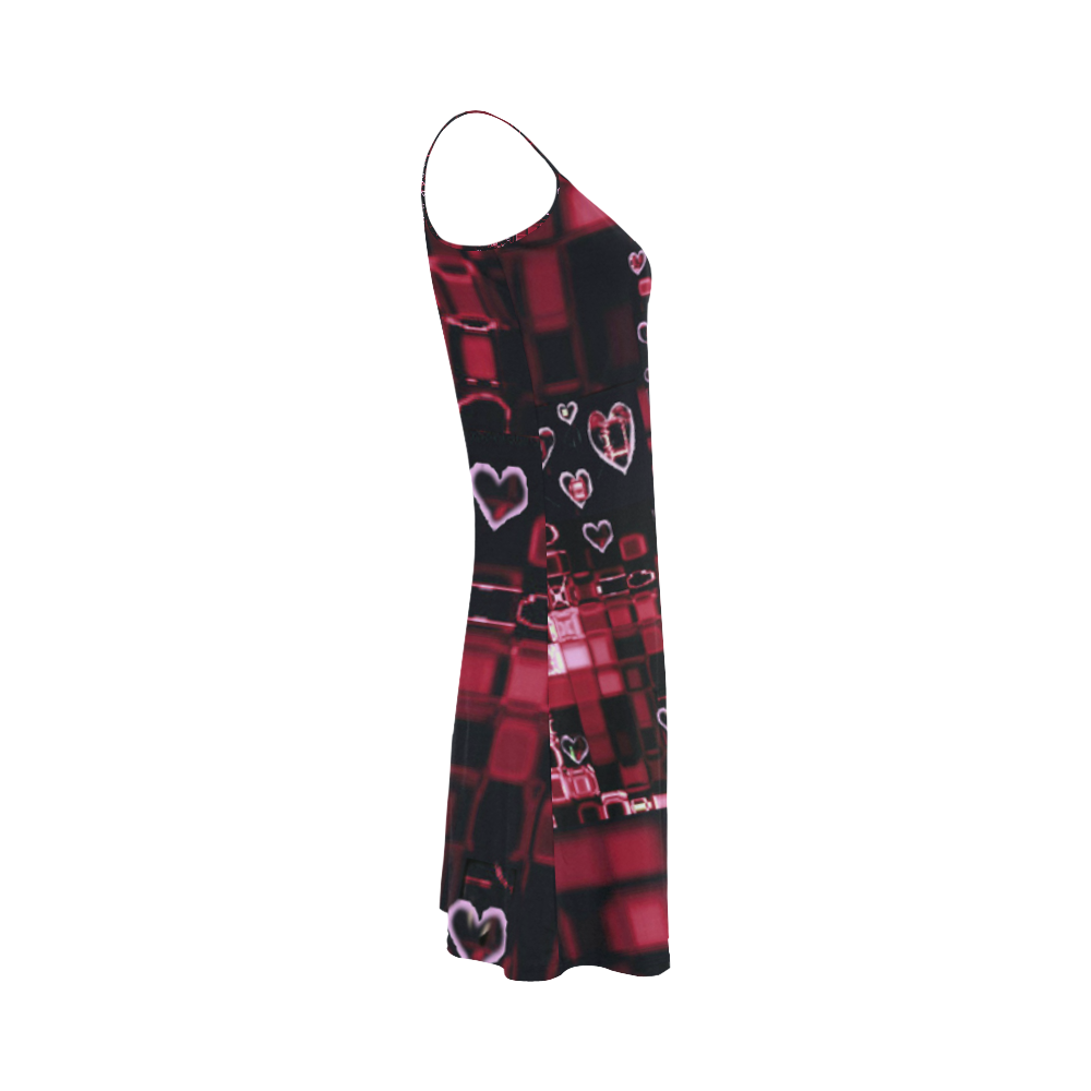 Digital Hearts on Dark Reds Alcestis Slip Dress (Model D05)