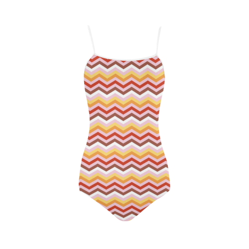 Orange Red White trendy Modern Zig Zag Chevron Strap Swimsuit ( Model S05)