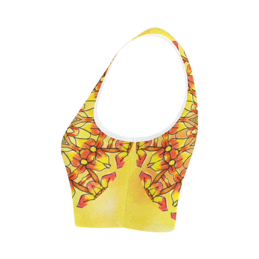 Orange Yellow Sunflower Mandala Red Zendoodle Women's Crop Top (Model T42)