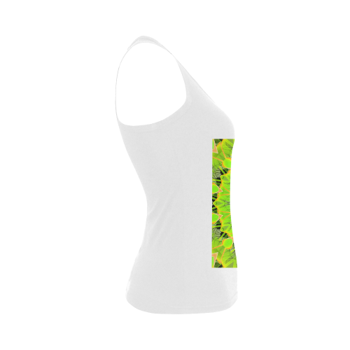 Golden Green Foliage Ferns Abstract Summer Days Women's Shoulder-Free Tank Top (Model T35)