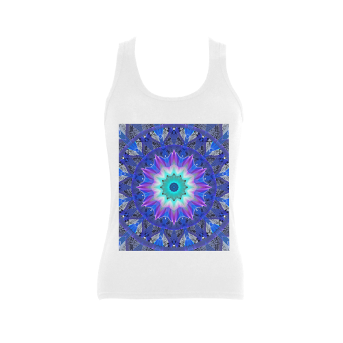 Blue Ice Merry Aqua Violet Foliage Flowers Zen Women's Shoulder-Free Tank Top (Model T35)