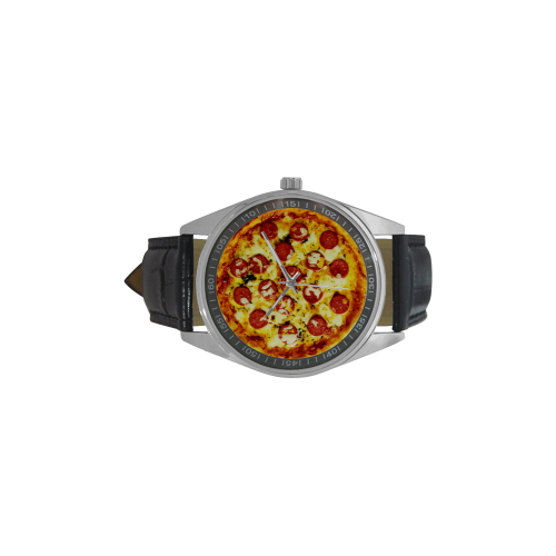 Novelty Cheesy Pepperoni Pizza Men's Casual Leather Strap Watch(Model 211)