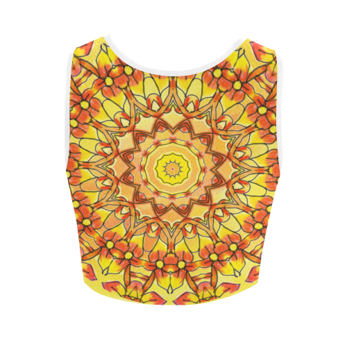 Orange Yellow Sunflower Mandala Red Zendoodle Women's Crop Top (Model T42)