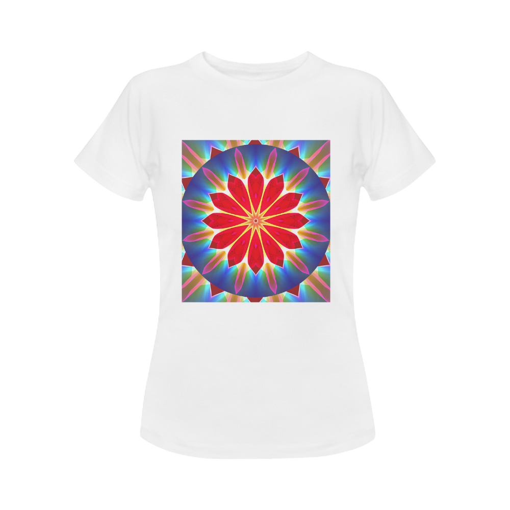 Blue Ice Flowers Red Abstract Modern Petals Zen Women's Classic T-Shirt (Model T17）