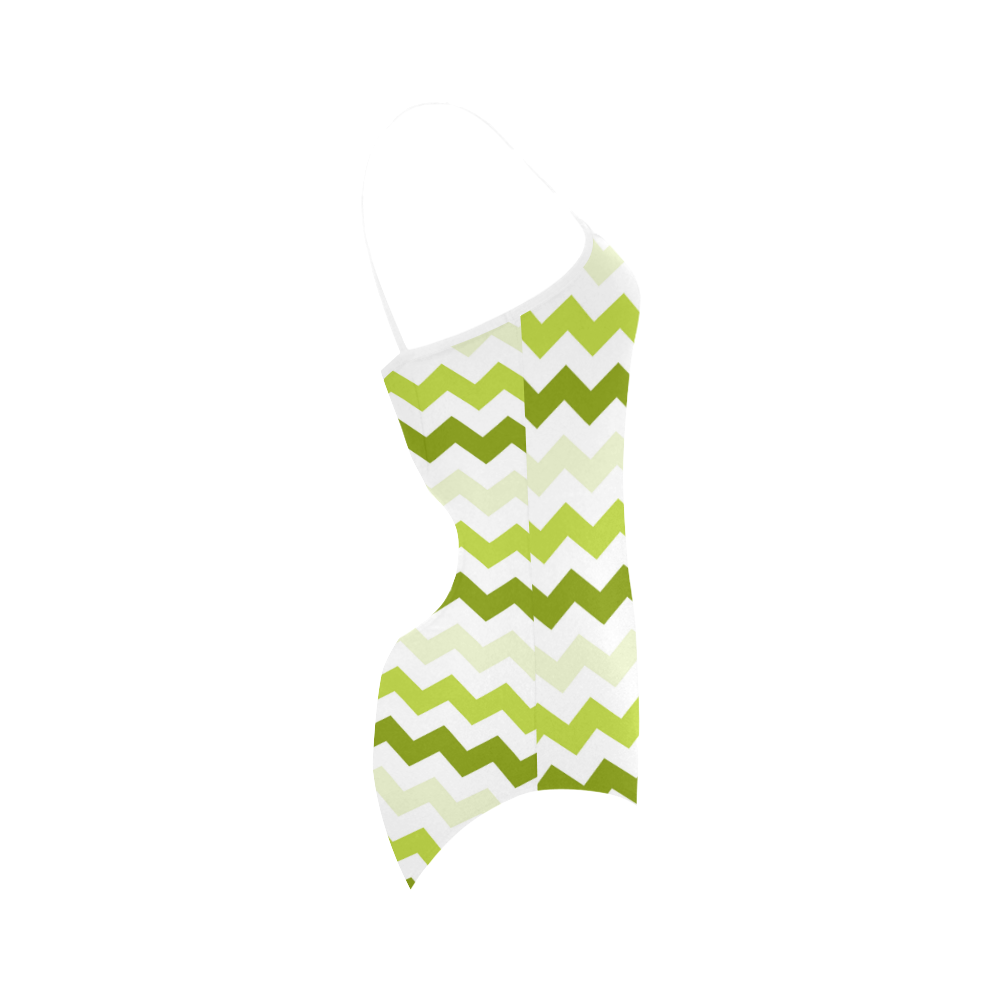 Green Lemon White Zig Zag Pattern modern Chevron Strap Swimsuit ( Model S05)