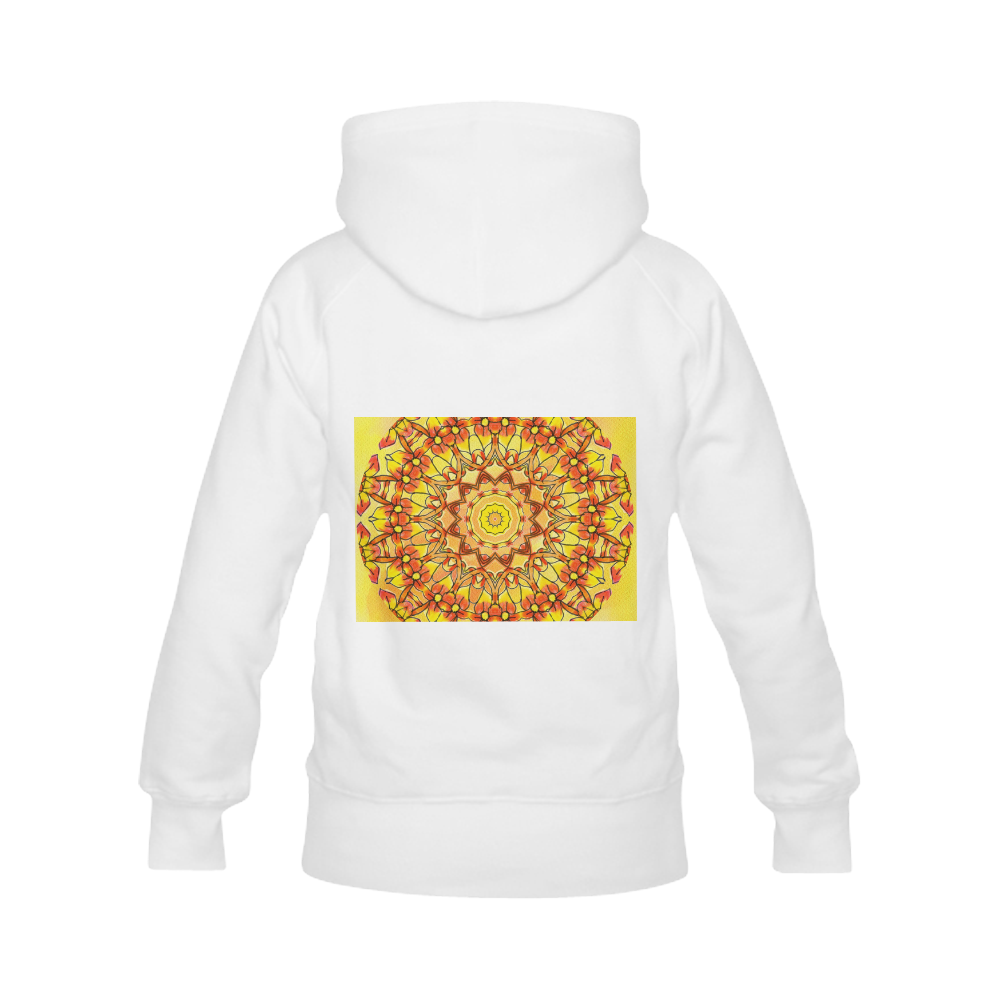 Orange Yellow Sunflower Mandala Red Zendoodle Women's Classic Hoodies (Model H07)