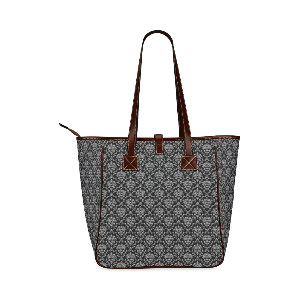 Black and Silver Damask Classic Tote Bag (Model 1644)