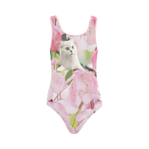 Cat and Flowers Vest One Piece Swimsuit (Model S04) | ID: D392670