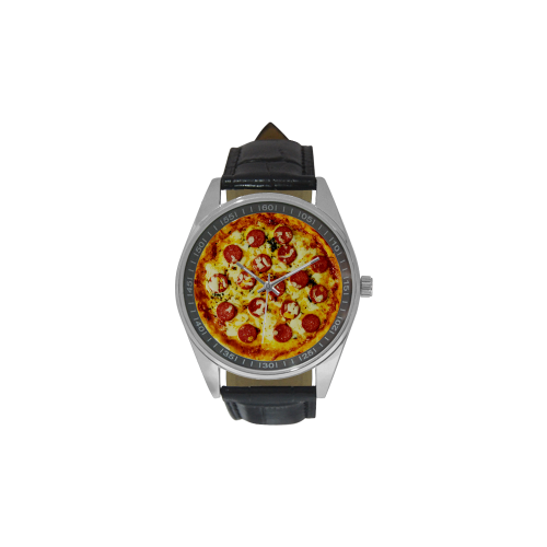 Novelty Cheesy Pepperoni Pizza Men's Casual Leather Strap Watch(Model 211)