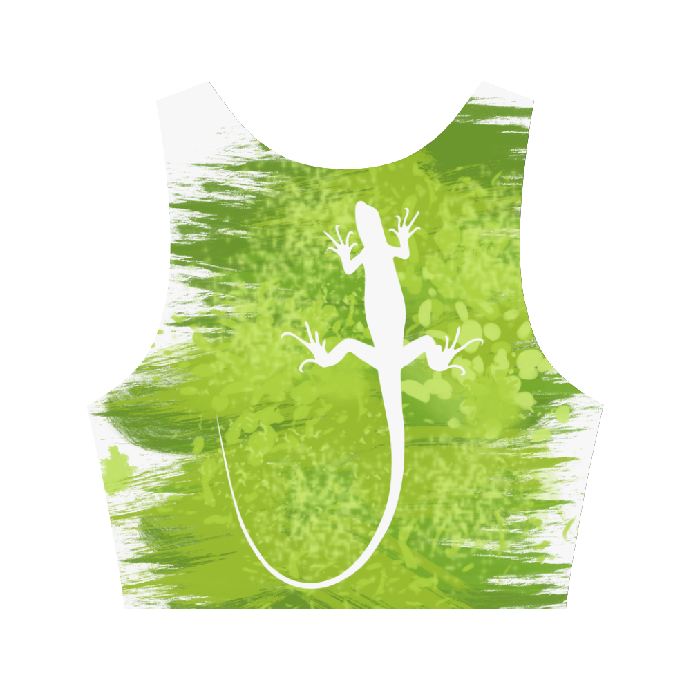 Green Lizard Painting Shape Women's Crop Top (Model T42)