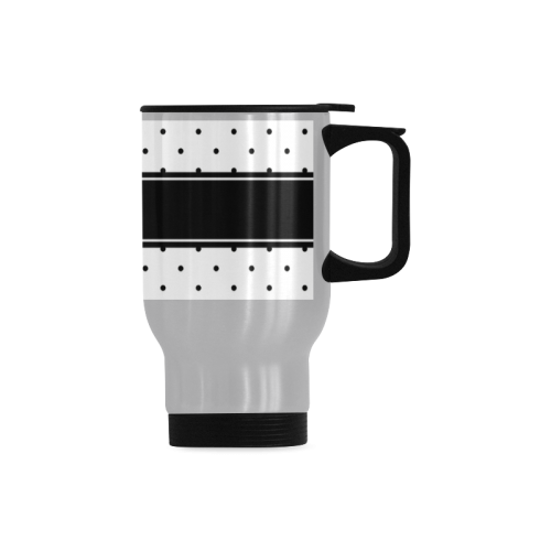 Black Dots White Ribbon your Name Travel Mug (Silver) (14 Oz)