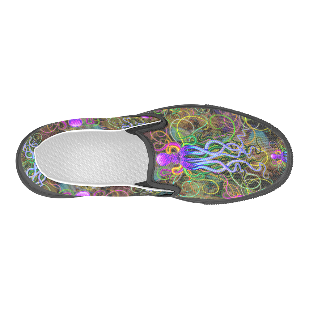 Octopus Psychedelic Luminescence Men's Slip-on Canvas Shoes (Model 019)
