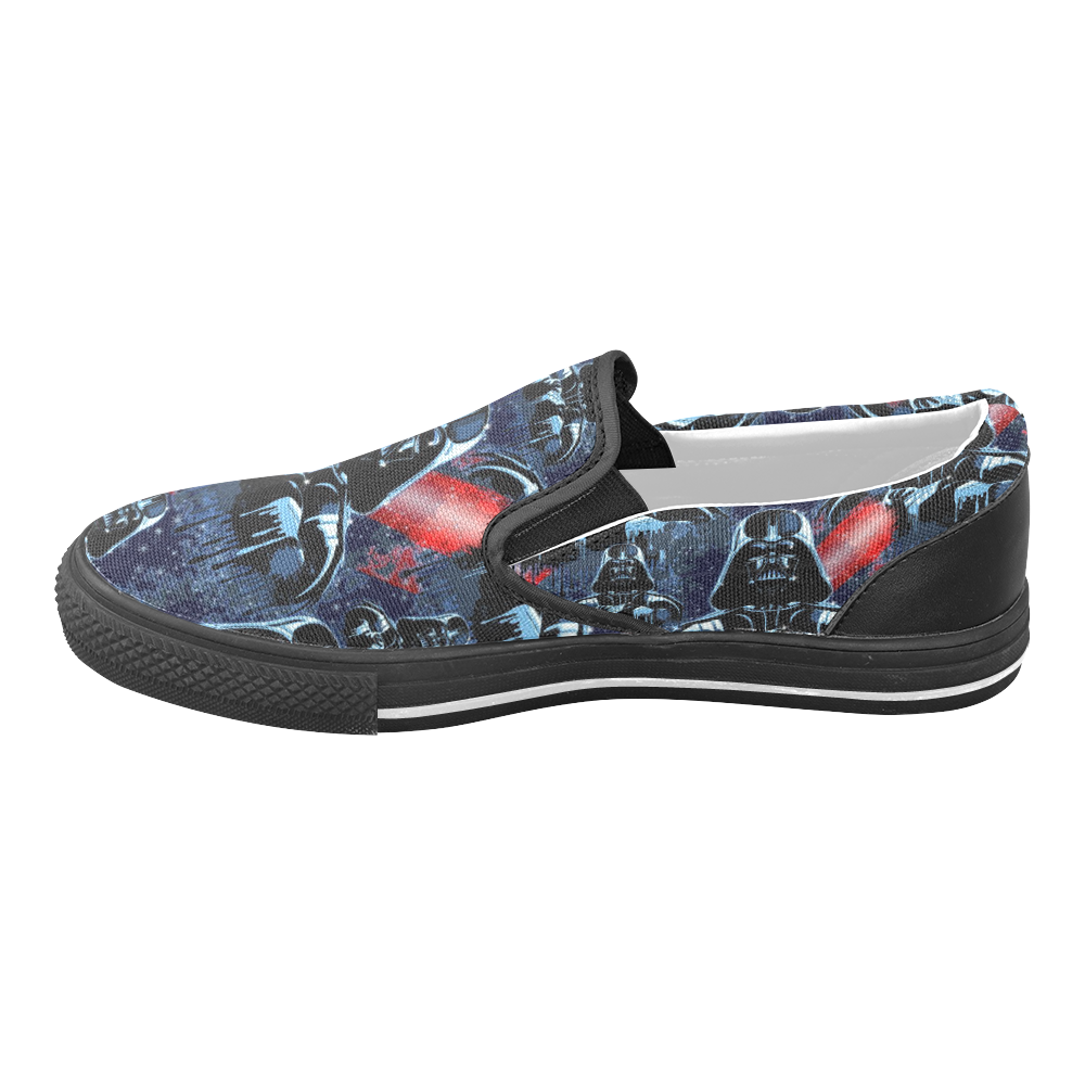 Darth Vader Mask on Dark Paint Stains Women's Unusual Slip-on Canvas Shoes (Model 019)