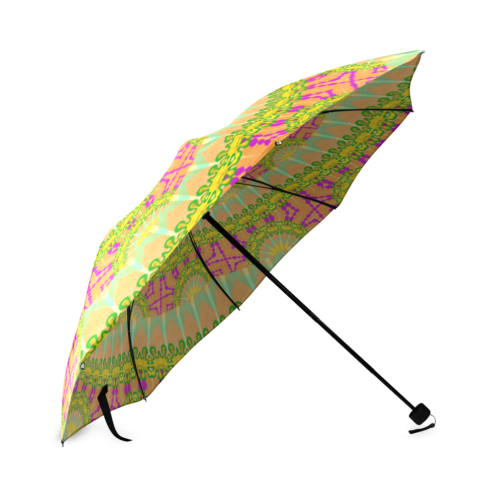 FLOWER POWER SPIRAL SUNNY orange green yellow Foldable Umbrella (Model U01)
