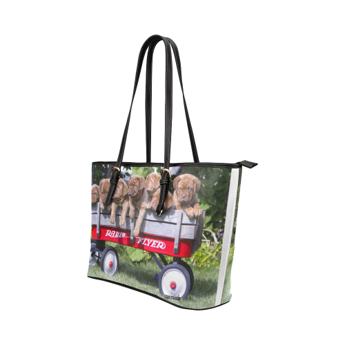 Dogue de Bordeaux puppies ready to roll! Leather Tote Bag/Small (Model 1651)