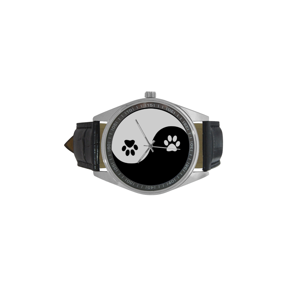 Cute Paw Yin Yang Men's Casual Leather Strap Watch(Model 211)
