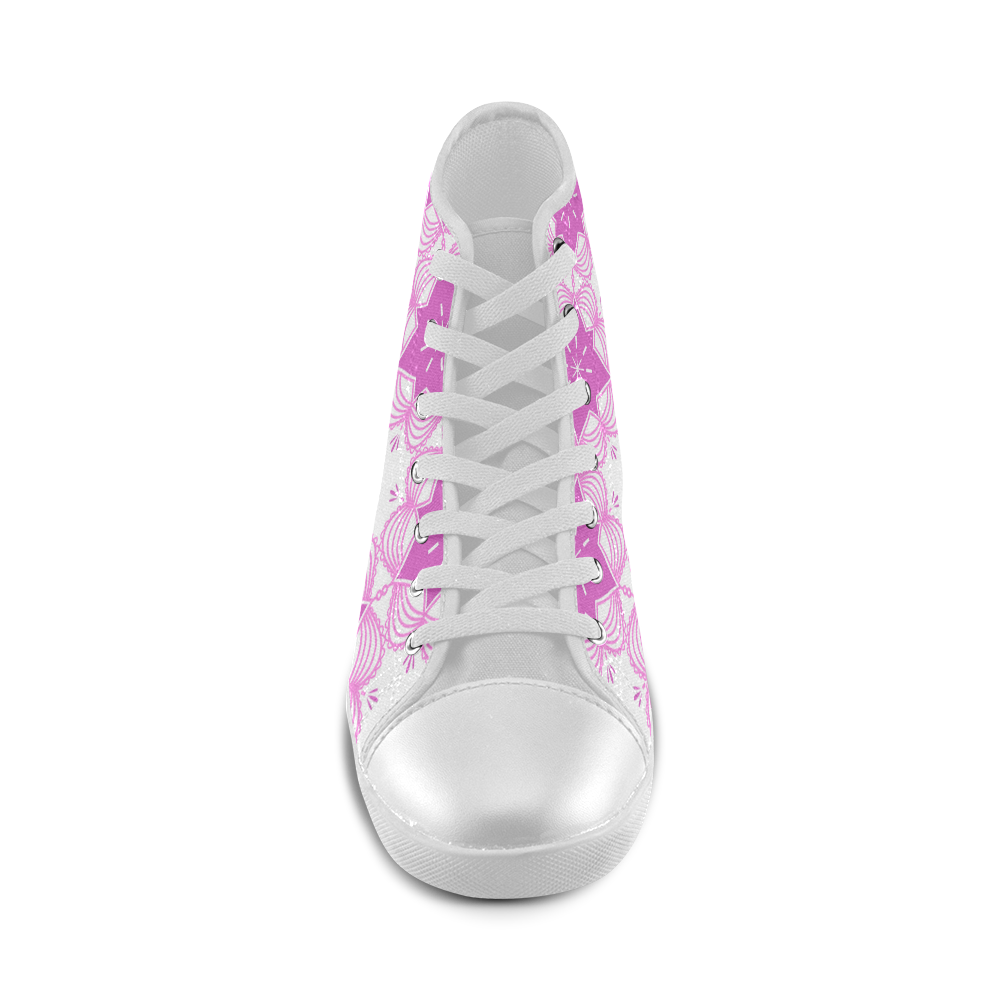 Boho Mandala Fashion Shoes ( Pink and White ) High Top Canvas Kid's Shoes (Model 002)