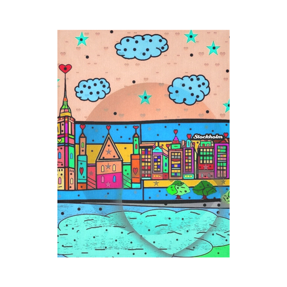 Stockholm Popart by Nico Bielow Cotton Linen Wall Tapestry 60"x 80"