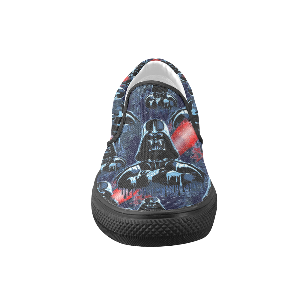 Darth Vader Mask on Dark Paint Stains Women's Unusual Slip-on Canvas Shoes (Model 019)