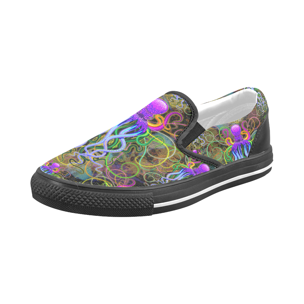 Octopus Psychedelic Luminescence Men's Slip-on Canvas Shoes (Model 019)