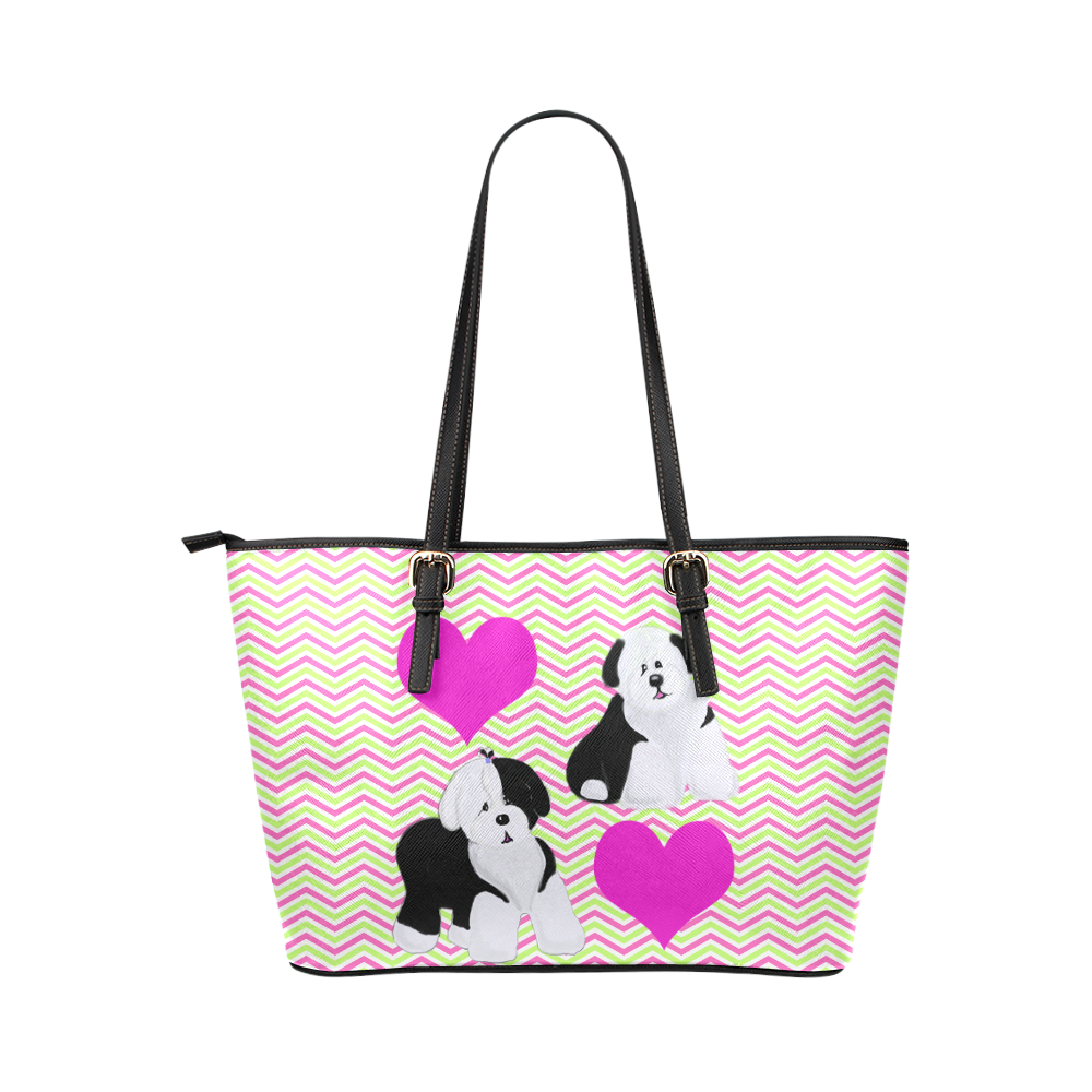 puppy love Leather Tote Bag/Large (Model 1651)