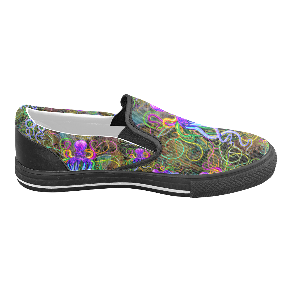 Octopus Psychedelic Luminescence Men's Slip-on Canvas Shoes (Model 019)