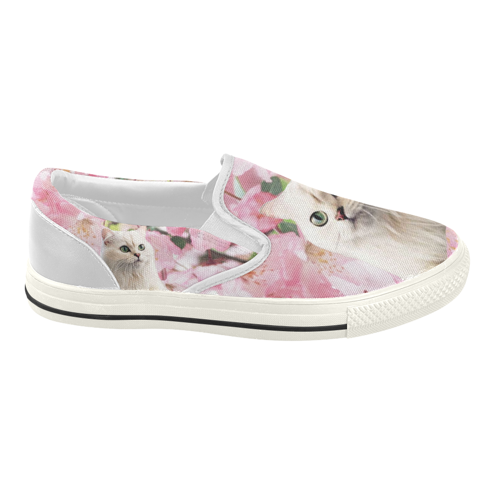 Cat and Flowers Women's Slip-on Canvas Shoes (Model 019)