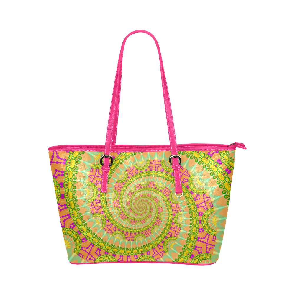 FLOWER POWER SPIRAL SUNNY orange green yellow Leather Tote Bag/Small (Model 1651)