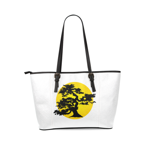 Bonsai Tree Sun Leather Tote Bag/Small (Model 1640)