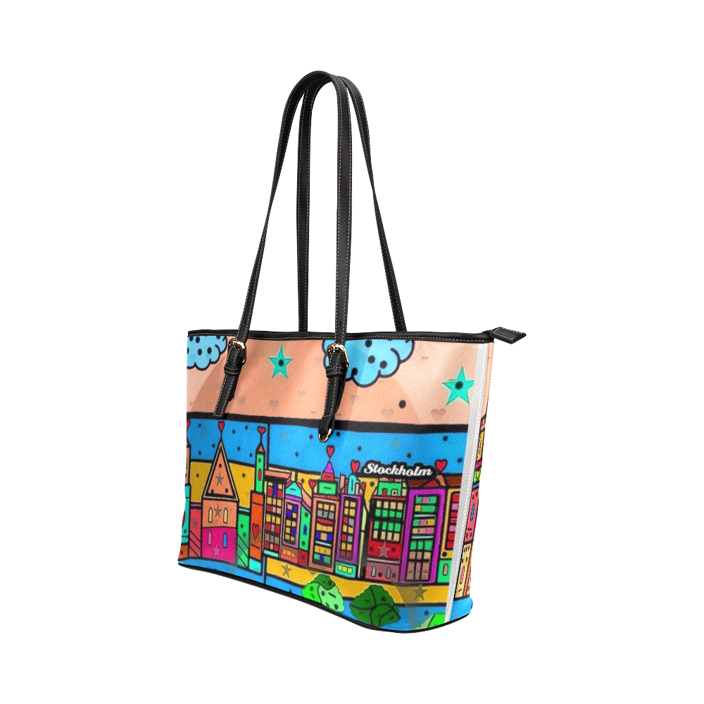 Stockholm Popart by Nico Bielow Leather Tote Bag/Large (Model 1651)