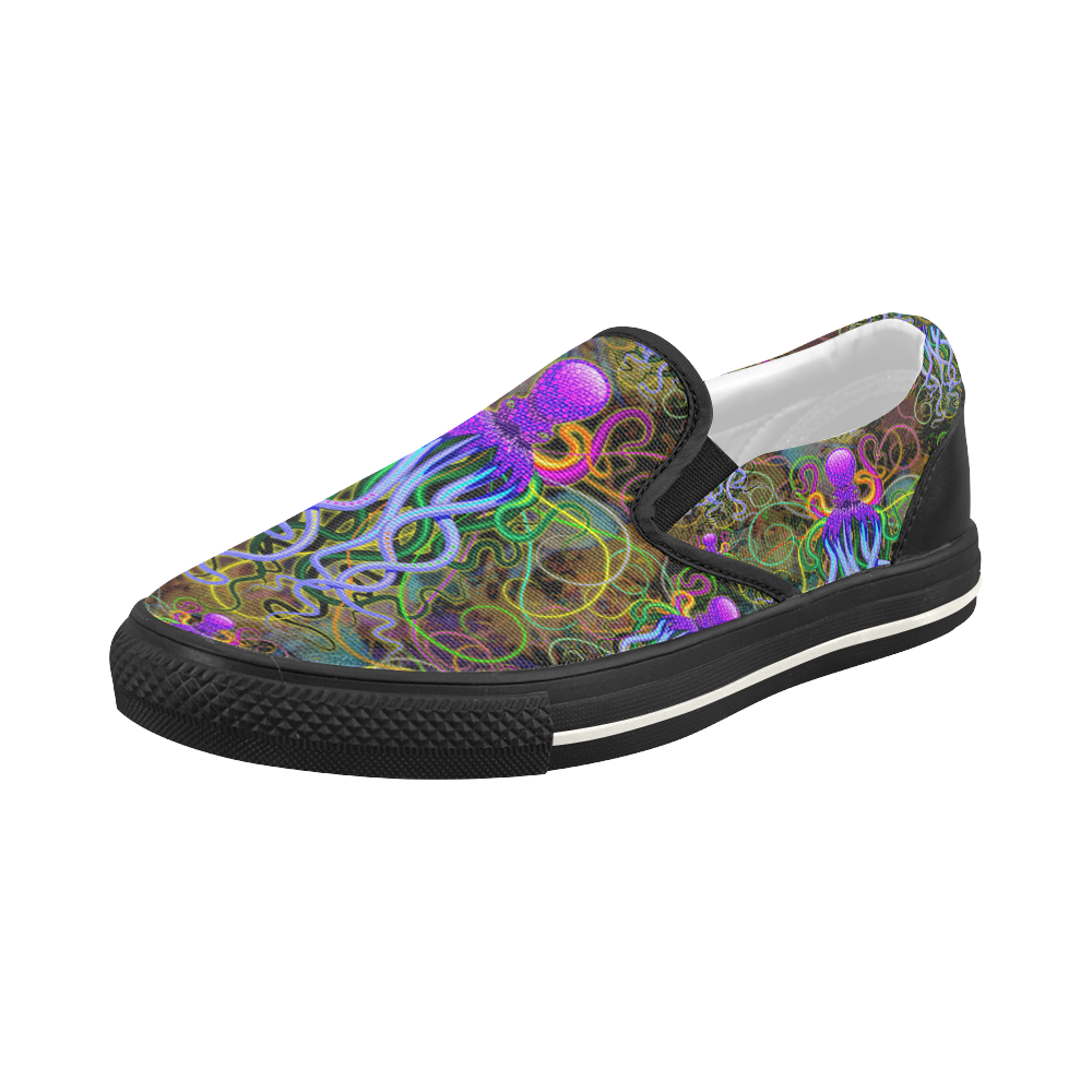 Octopus Psychedelic Luminescence Women's Slip-on Canvas Shoes (Model 019)