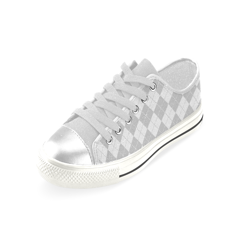 White and Grey Argyle Women's Classic Canvas Shoes (Model 018)