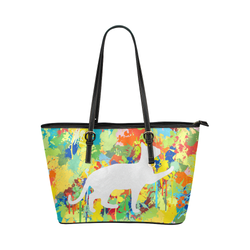 Lovely Cat Colorful Splash Complet Leather Tote Bag/Large (Model 1651)